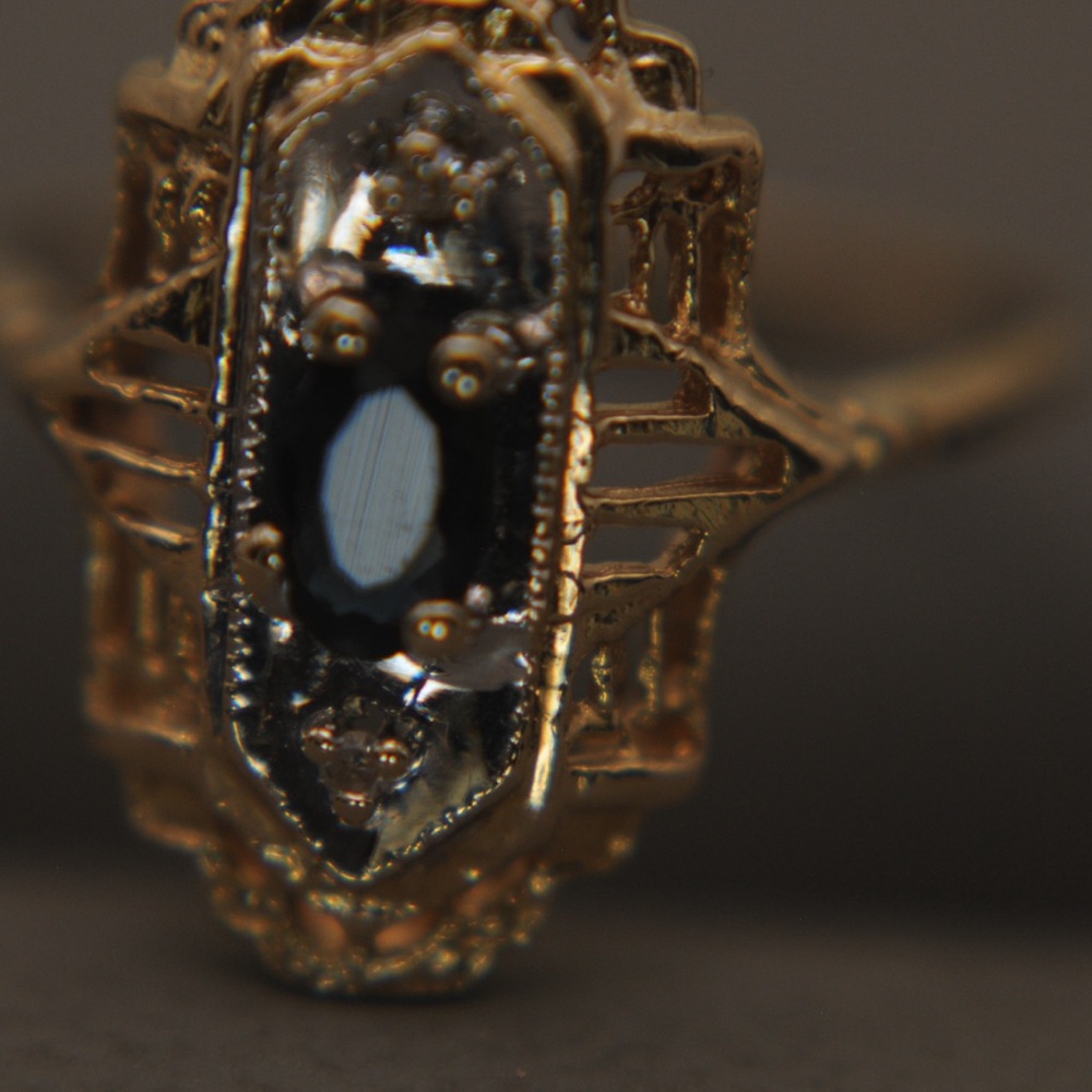 sapphire& diamonds with platinum accent 10k yellow gold ring - Picture 8 of 11